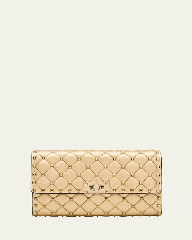 Quilted Rockstud Metallic Leather Shoulder Bag